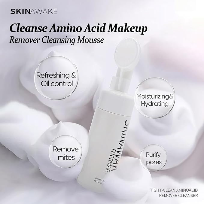 Amino Acid Foaming Facial Cleanser with brush(2.87Floz)–Makeup & SPF Remover,Unscented Hydrating Cleanser for Sensitive Skin,Oil-Free Pore Cleansing Daily Skincare
