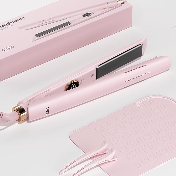 Flat Iron Hair Straightener LENA H2 Curling Wand and Curler 2 in 1 with Titanium Coating, Satefy Lock, Anti-Scald, 12 Adjustable Temps & Dual Voltage for All Types of Hair