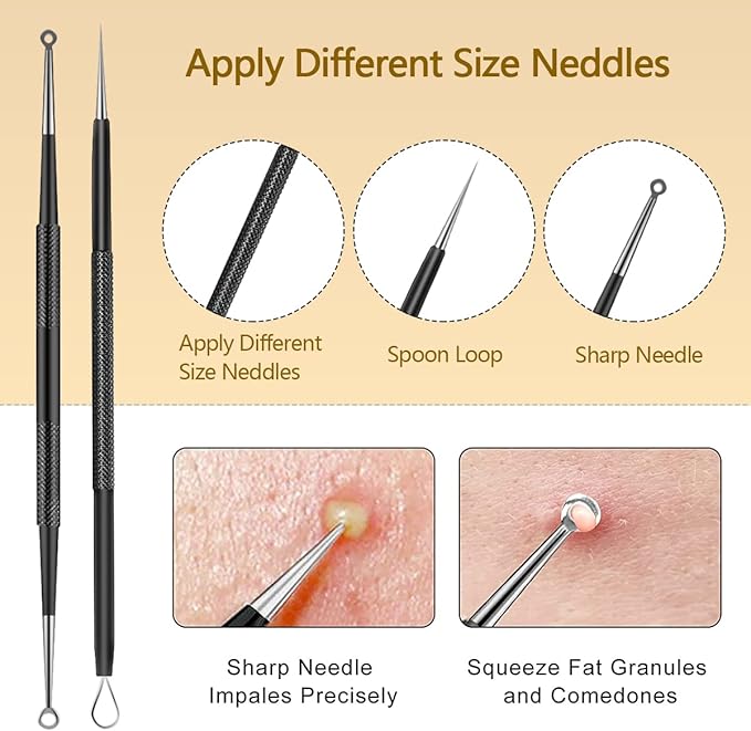 10pcs Pimple Popper Tool Kit Stainless Steel Blackhead Remover Tool Comedones Extractor for Forehead Facial Nose Lightweight Acne Needle Tool with Metal Case for Travel Home Use