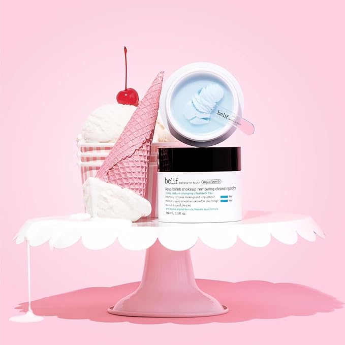 belif Aqua Bomb Cleansing Balm Makeup Remover, Hydrate & Deep Cleanse in 1 Step, Melt Away Makeup & SPF, Balm to Oil Cleanser Formula, No Oily Residue, Korean Skin Care (3.3 fl.oz., New Formula)