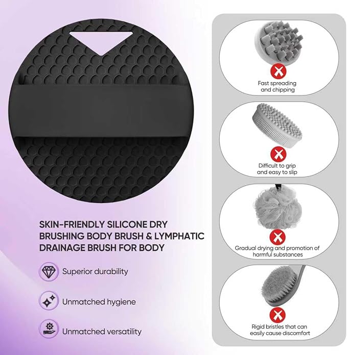 Silicone Body Scrubber for Men Women - Anti Zinc Infused-Exfoliating Body Wash Scrubber,Heavy nodes Deeply Relieve,Vascular plaques,Lymphatic Drainage,Blood Circulation - Black