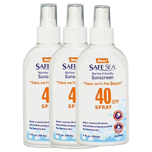 Safe Sea Sunscreen with SPF40 Spray. Eco-friendly Sunscreen. (40SPF Adults 4OZ) 3 Pack