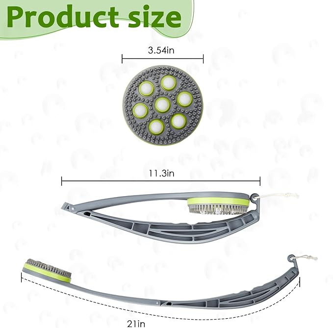 21" Lotion applicator for Back,Silicone Body Scrubber,Foldable Bath Brush with Shower Gel Reservoir,Back Scrubber for Shower with Curved Handle for Elderly, Disabled,Men and Women