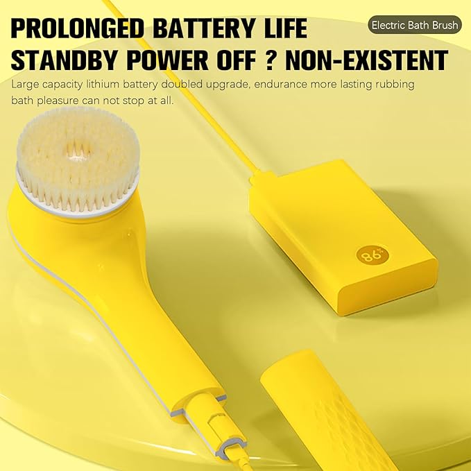 Generic Electric Body Brush Set for Showering,Exfoliating Bath Brush Long Handle for Shower Lotion Applicator for Back Silicone Body Scrubber with 6 Shower Brush Heads for Women Men Gifts (Yellow)