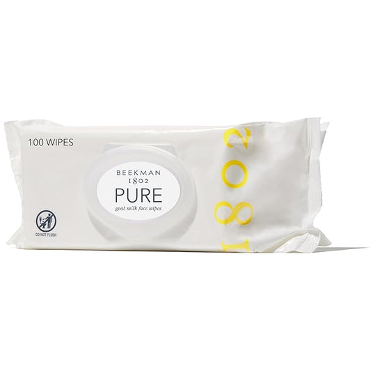 Beekman 1802 Face & Body Wipes - Fragrance Free, 100 Count, Cleanses Dirt & Makeup, With Goat Milk, Aloe & Vitamin E