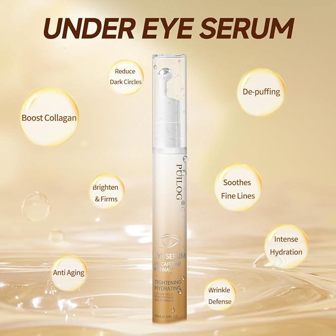 Under Eye Brightener Serum Roller - Retinal & Caffeine Eye Cream for Puffy Eyes, Dark Circles, Wrinkles, Puffiness, with 360° Cooling Depuffing Ball, Travel Toiletries Essentials (15ml/0.51fl oz)