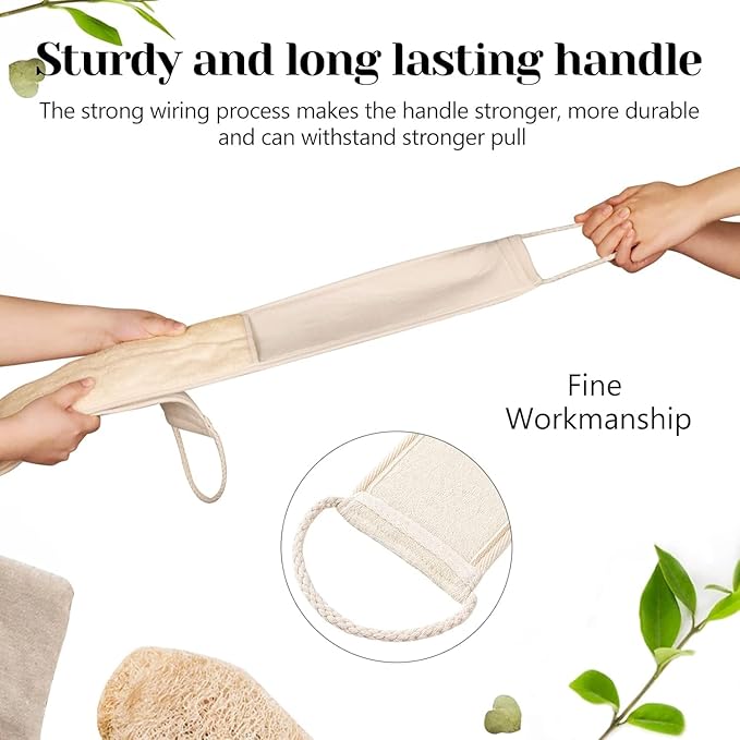 Inmorven Natural Loofah Exfoliating Back Scrubber for Shower Set (40 inch), Loofah for Men Women Sponge Pads & Body Sponge Scrubber, Deep Clean & Invigorate Your Skin, Beige
