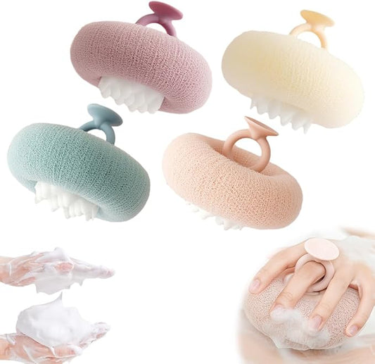 Super Soft Sunflower Suction Cup Bath Ball, 2025 New 2 in 1 Exfoliating Bath Sponge Cleaning Brush with Finger Rings, Sponge Mesh Pouf Shower Ball for Women & Men (Colorful-4)