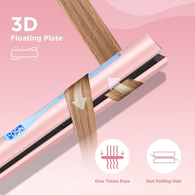 IG INGLAM Titanium Flat Iron Hair Straightener, Infrared Curling Iron 1 Inch, Negative Ionic Dual Voltage Straightener 11 Adjust Temp 250°F to 450°F, Shiny Hair 110-240V, Gift, Pink