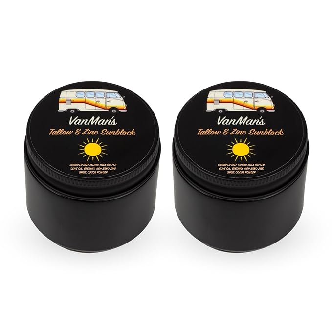 Tallow & Zinc SunBlock (2 pk) 2.8 ounce Water Resistant 20 SPF Sunscreen w/Organic Olive Oil, Beeswax, & More - Sun Screen Protector for Face and Body - Mineral Sunscreen w/Non-Nano Zinc Oxide Barrier