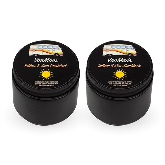 Tallow & Zinc SunBlock (2 pk) 2.8 ounce Water Resistant 20 SPF Sunscreen w/Organic Olive Oil, Beeswax, & More - Sun Screen Protector for Face and Body - Mineral Sunscreen w/Non-Nano Zinc Oxide Barrier