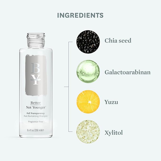 Better Not Younger Fragrance Free Shampoo for Women Over 40 – Sulfate Free Hypoallergenic Shampoo for Sensitive Scalp & Thinning Hair – Strengthens Fine, Aging Hair with Chia Seed & Yuzu – 8.4 fl oz