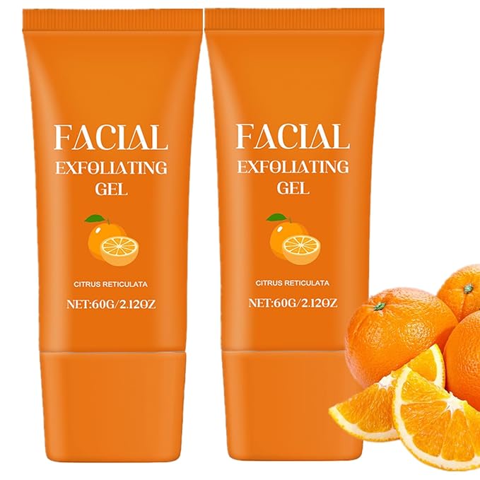 2Pcs Facial Exfoliating Gel, Orange Enzyme Hydrating Facial Scrub, Deep Cleansing Moisturizing Orange Peeling Gel, Remove Blackheads, Rejuvenating Skin Repair(60g)