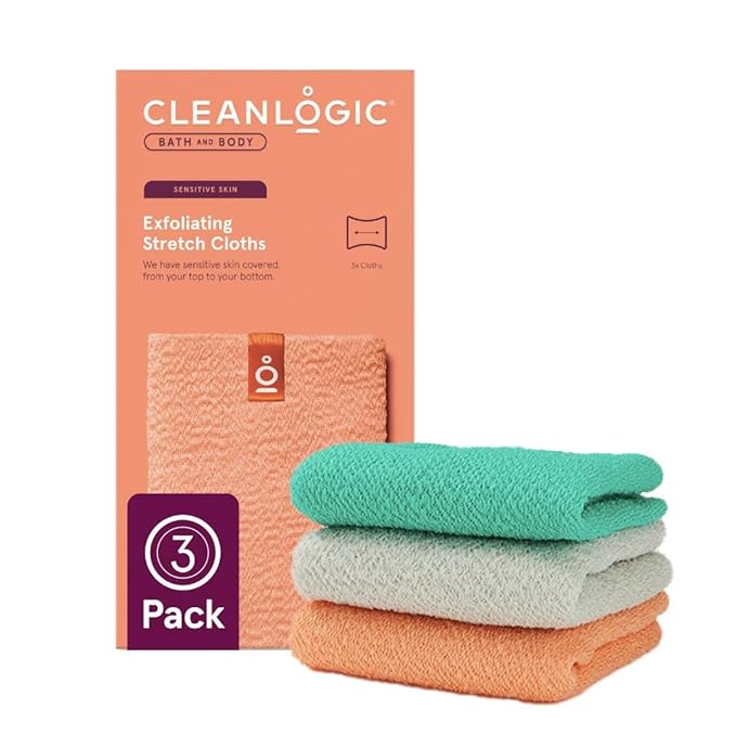 Cleanlogic Bath and Body Exfoliating Stretch Bath/Shower Cloth, Assorted Colors, 3 Count