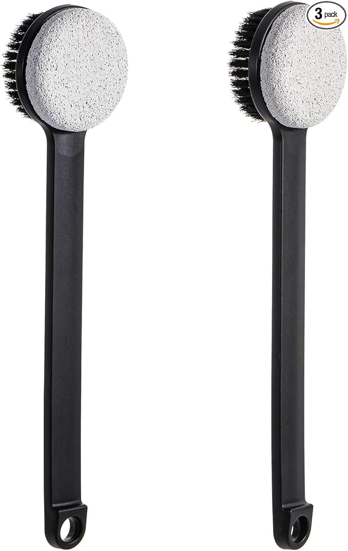 Pumice Stone for Feet and Shower Brush with Long Handle 14", Hard Skin Callus Remover, 2 in 1 Foot Scrubber Brush, Back Scrubber Body Brush for Shower Deep Cleansing and Exfoliating (Straight)