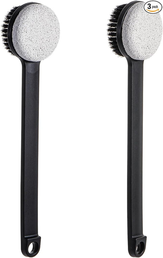 Pumice Stone for Feet and Shower Brush with Long Handle 14", Hard Skin Callus Remover, 2 in 1 Foot Scrubber Brush, Back Scrubber Body Brush for Shower Deep Cleansing and Exfoliating (Straight)