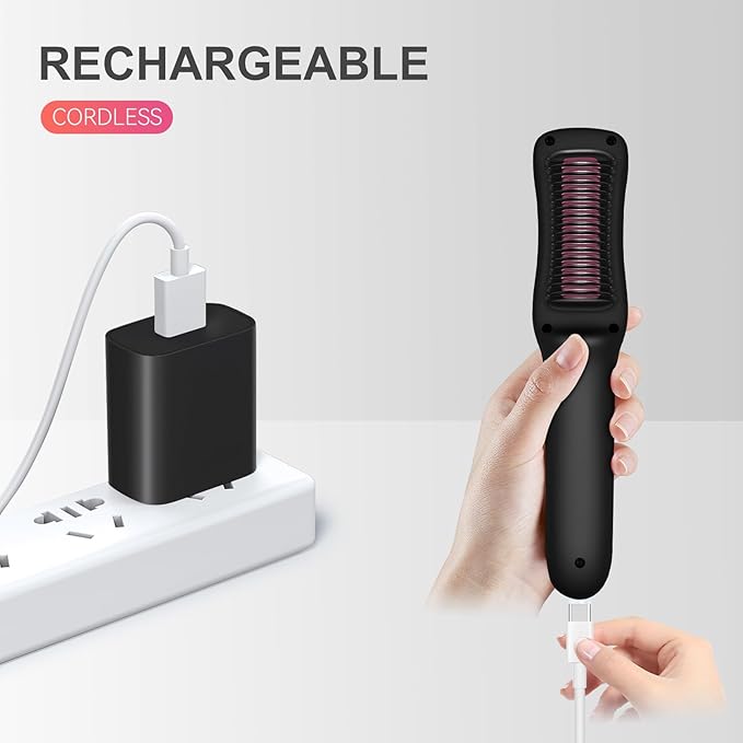FERNIDA Cordless Hair Straightener Brush, Rechargeable Portable Straightening Brush for Women Travel, Home, Car, Office