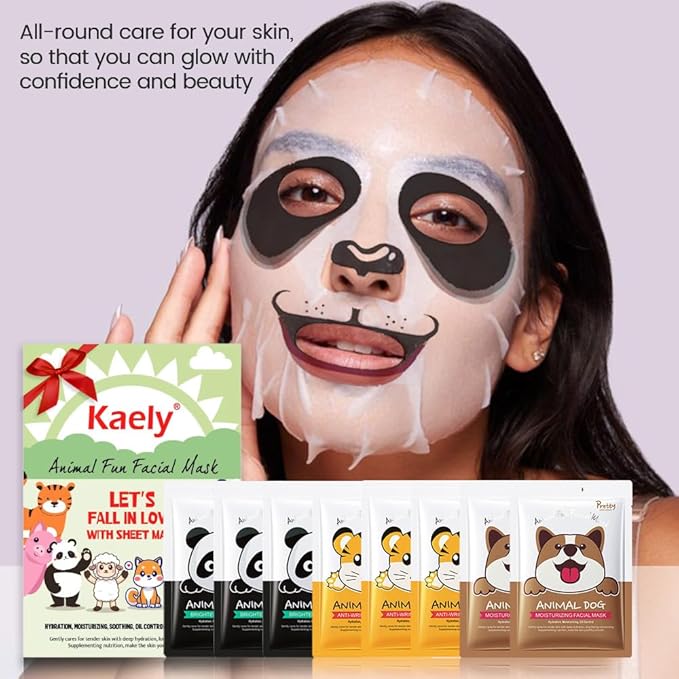8 Pack Animal Character Kids Face Masks Spa, Korean Soothe Facial Sheet Mask for All Skin Types, Spa Masks For Girls, Girls Night Skincare Spa Party, Birthday Gifts for Women Men, (Animal 8Pcs)
