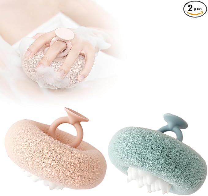 Super Soft Sunflower Suction Cup Bath Ball, 2025 New 2-in-1 Sunflower Bath Ball Exfoliating Bath Sponge Cleaning Brush, Sponge Mesh Pouf Shower Ball for Women, Men Shower (Apricot+Green)