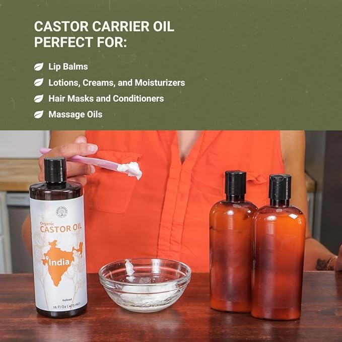 Organic Castor Oil Direct From India - Cold Pressed Castor Oil For Face, Hair Growth, Eyelash Serum, Eyebrow - Skin and Face Moisturizer and Detox - Hexane Free 4 Gallon