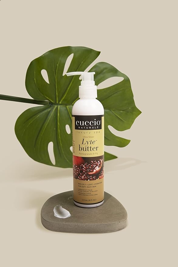 Cuccio Naturale Lyte Ultra-Sheer Body Butter - Replenishing Scented Moisturizer Cream - Deep Hydration To Repair Dry Skin - All Natural, Cruelty-Free Formula - Pomegranate And Fig - 8 Oz