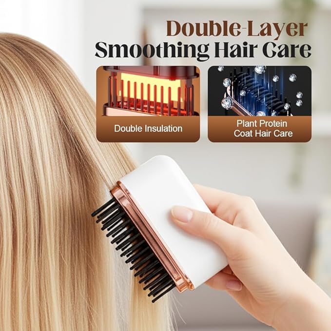 Mini Hair Straightener, Portable Cordless Hair Straightener Brush for Women, Last 1H USB-Rechargeable Mini Straighteners with 3 Heat Settings, Travel-Friendly Portable Comb (Black)