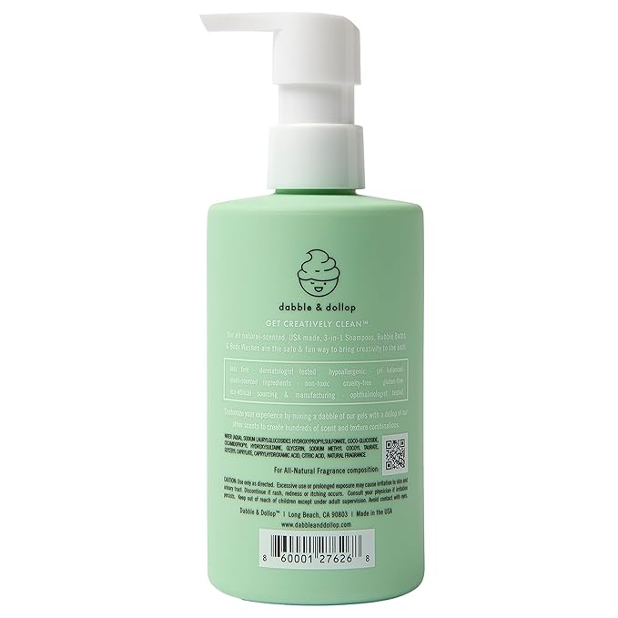 Dabble & Dollop Honeydew Melon Body Wash & Shampoo – 3-in-1 Natural Bubble Bath for Kids, No Parabens or Sulfates, Vegan, Gluten-Free, Tear-Free (10oz, Pack of 2)