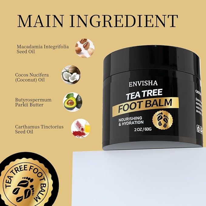 ENVISHA Tea Tree Oil Foot Balm for Cracked Heels - Extra Strength Moisturizing Cream for Dry Feet, Hands, Elbows and Knees - Softens Rough Skin, 2 oz