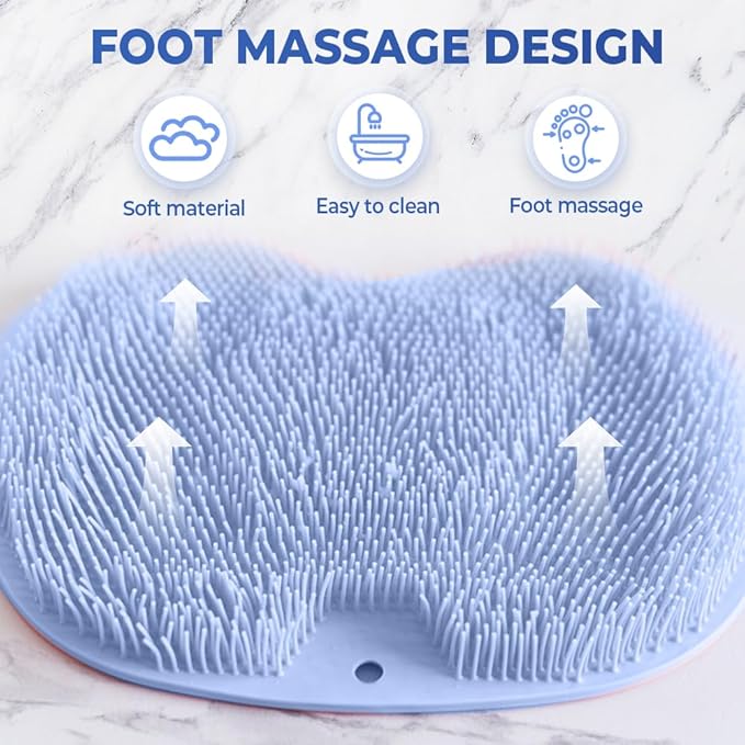 Shower Foot Scrubber Mat with Non-Slip Suction Cups, Non Slip Bathtub and Shower Mat with Suction Cups and Drain Holes, Foot Back Cleaning Pad Back Washer Exfoliating Bath Wash Pad (Orange)