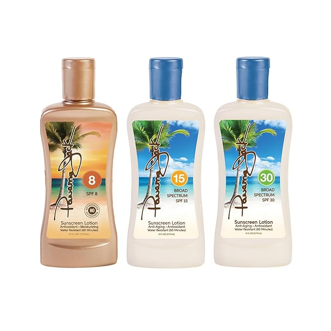 Panama Jack Golden Days Pack - Travel Sunscreen Tanning Lotion SPF 8, 15 & 30 Suntan Sun Care Pack