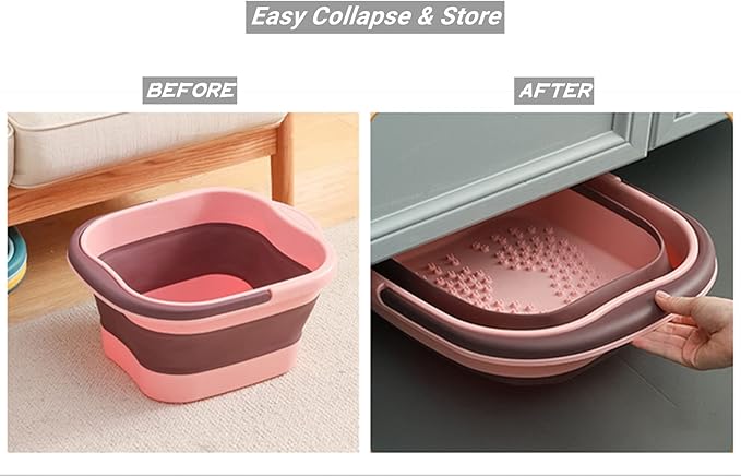 Collapsible Foot Spa Bath Soaking Tub for Girls Women, Inflatable Feet Soak Basin Bucket with Handle and Feet Massaging Acupoint, Pink