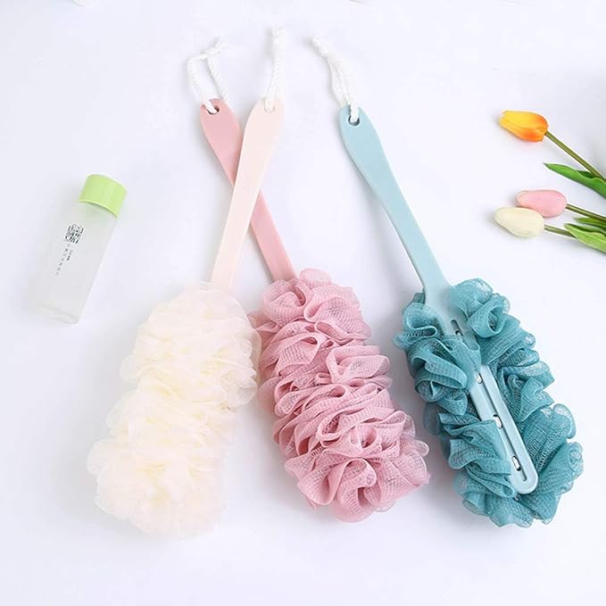 Back Scrubber for Shower,Loofah Long Handle Bath Body Brush,Soft Nylon Mesh Sponge for Shower,Loofah On a Stick for Men Women,Exfoliating Scrub Cleaning Luffa for Elderly(4Pack-4Color)