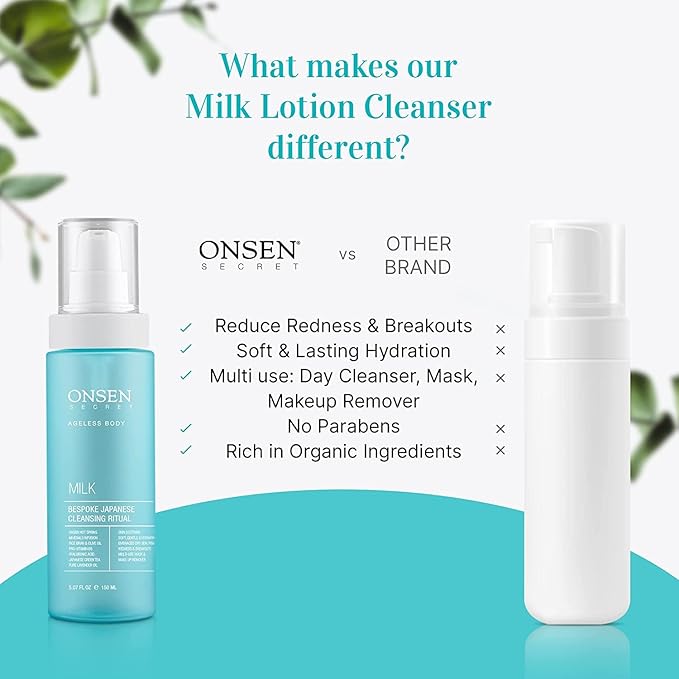 Onsen Secret Japanese Cleansing Milk Face Wash, Anti Aging Gentle Cleanser, Makeup Remover, Cleansing Milk for Sensitive Skin, All Natural, Purifying Organic, Non Foaming Facial Cleanser - 150 ml