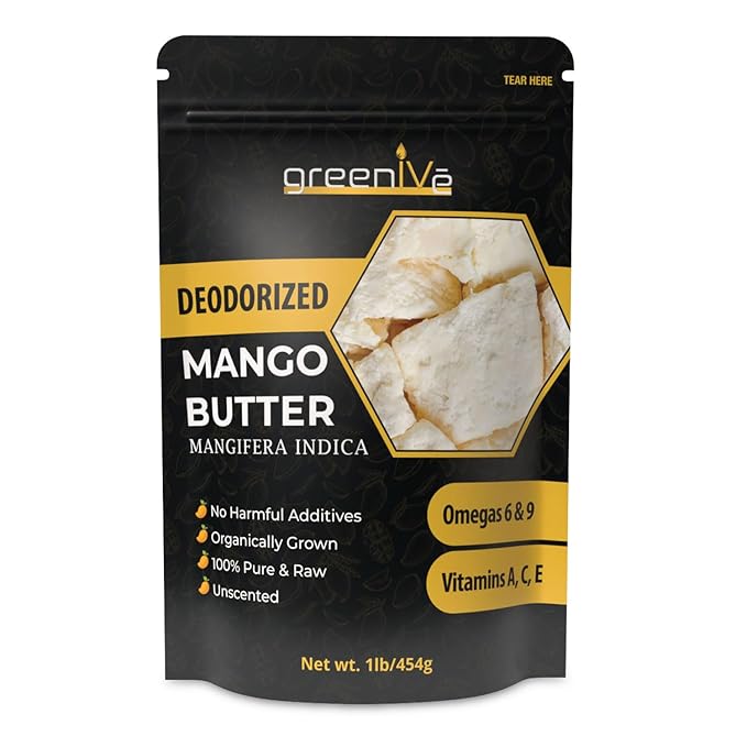 GreenIVe Deodorized Mango Butter Chuncks 100% Pure Raw Unrefined Natural Creamy Skin Hair Moisturizer Hydrating Body Butter Lotion Lip Balm Soap Making DIY Cosmetics Whipped Creams Food Grade 16oz