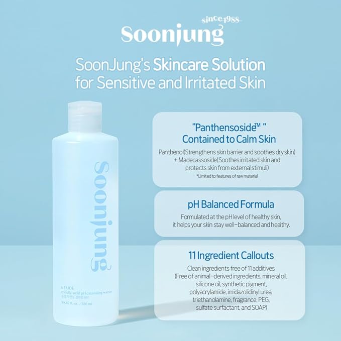 ETUDE SoonJung 5.5 Cleansing Water 320ml (23AD)| Low pH Face Cleanser | Korean Hypoallergenic Skin Care | Removes Makeup and Impurities on the Skin