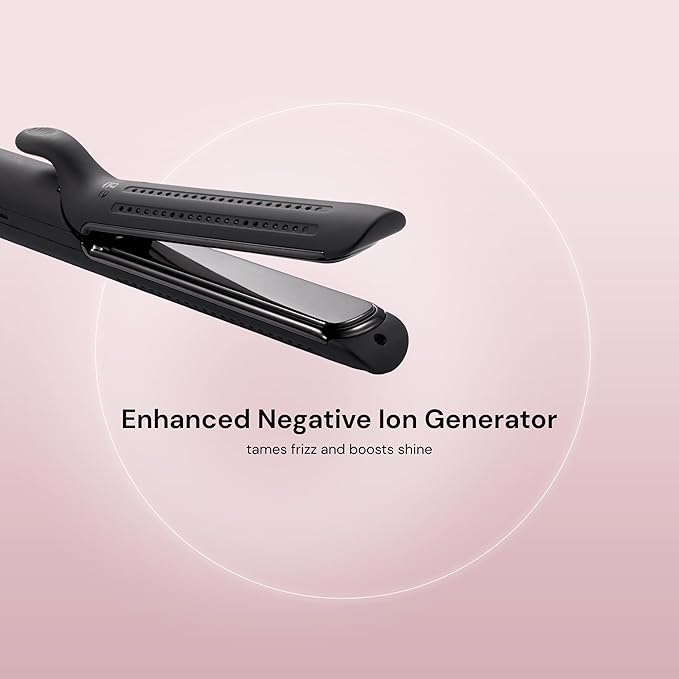 L'ANGE HAIR Le Duo Edge 360° Airflow Titanium Styler Blush | 2-in-1 Flat Iron Straightener & Curling Iron | 1” Wide Titanium Plates with Rounded Corners & Softly Beveled Edges (Black)
