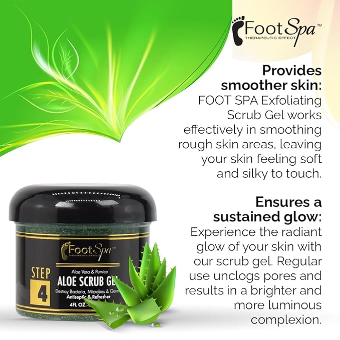 FOOT SPA - Exfoliating Scrub Gel, 4 Oz - Manicure, Pedicure and Body Exfoliator Infused with Aloe Vera and Salicylic Acid - Glow, Polish, Smooth and Moisture Skin - Body, Hand and Foot