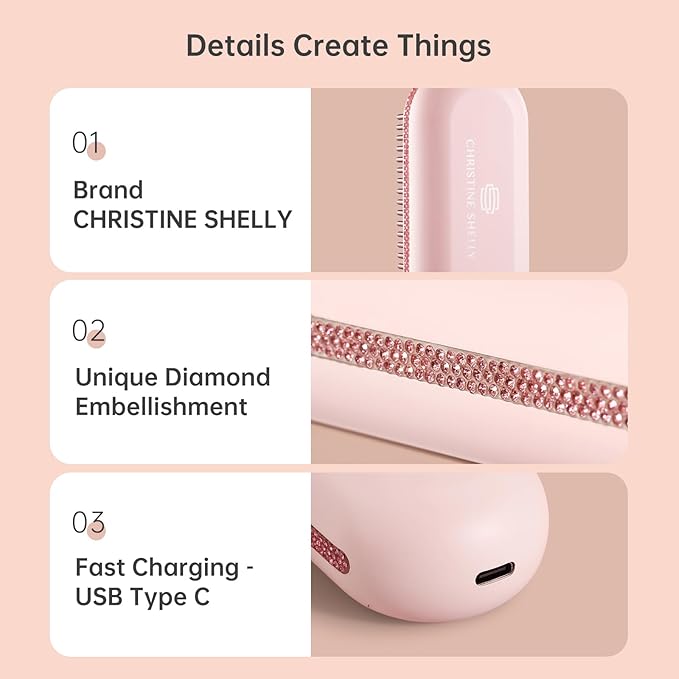 Hair Straightener Brush, Portable Cordless Mini Straightening Brush for Travel, 300M Negative Ions for Frizz-Free Shine, Fast Heating,Hot Comb Hair Straightener with 9 Temps for Women