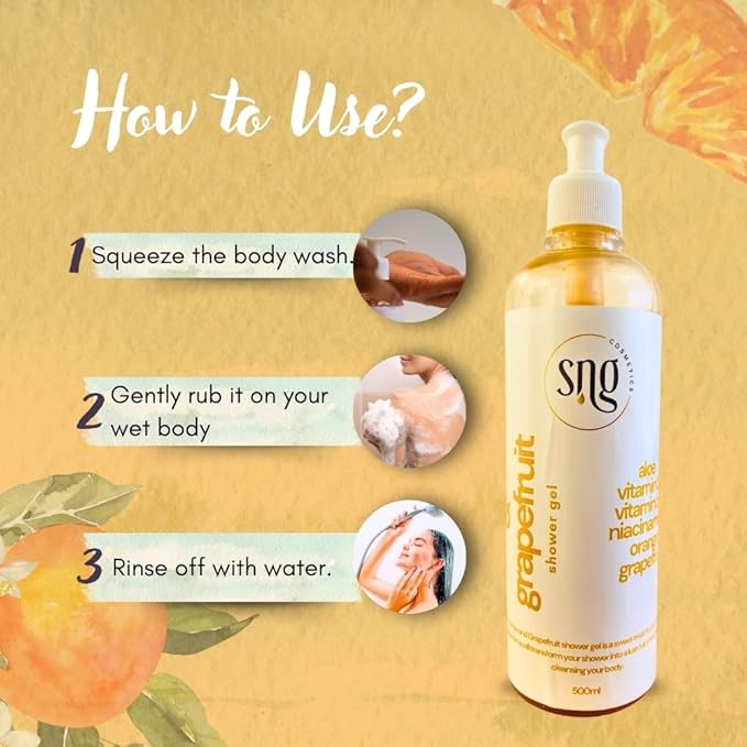 Orange & Grapefruit Body Wash for Women & Men 16.9 fl oz – Hydrating Shower Gel with Aloe Vera, Vitamin E, Niacinamide & Panthenol – Moisturizing, Paraben-Free, Cruelty-Free