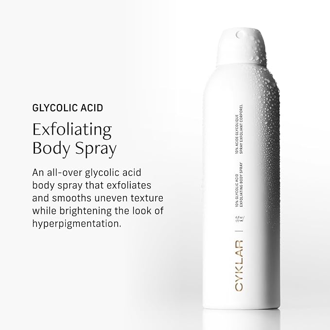 Cyklar Glycolic Acid Exfoliating Body Spray – 10% AHA Toner for Face & Body. Skin-Smoothing Spray with Peptides & Enzymes – Fragrance-Free, 6 fl oz