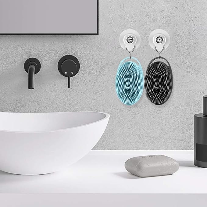 Silicone Body Scrubber, Exfoliating Silicone Body Shower, Silicone Loofah 2 in 1 Bath and Shampoo Brush, Body Scrubber Shower Cleaning Exfoliating for Sensitive Skin, Lather Well 2 PCS Black and Blue