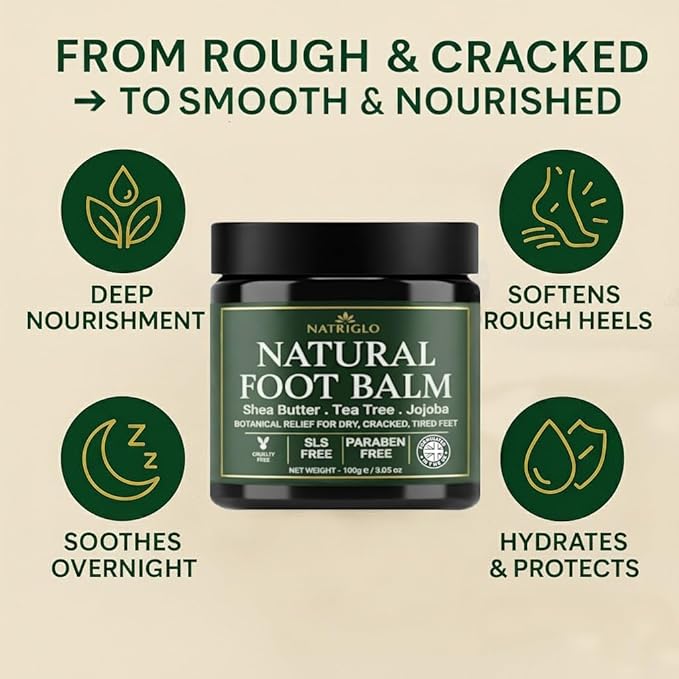 Organic Tea Tree Foot Balm for Dry Cracked Feet & Heels - Intensive Callus Remover & Foot Repair Cream with Shea Butter - Moisturizer for Rough Hard Skin & Cracked Heel Treatment for Men & Women