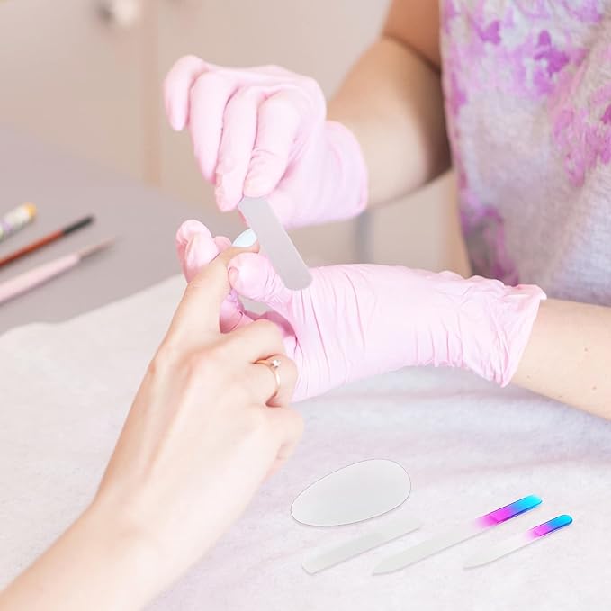 Zhehao 6 Pcs Glass Nail File and Nail Shiner Set Manicure Pedicure Glass File Buffer Cuticle Trimmer Nano Finger Nano Foot Scrubber Callus Remover Foot Care Pedicure Fingernails Toenail (Rose Red)