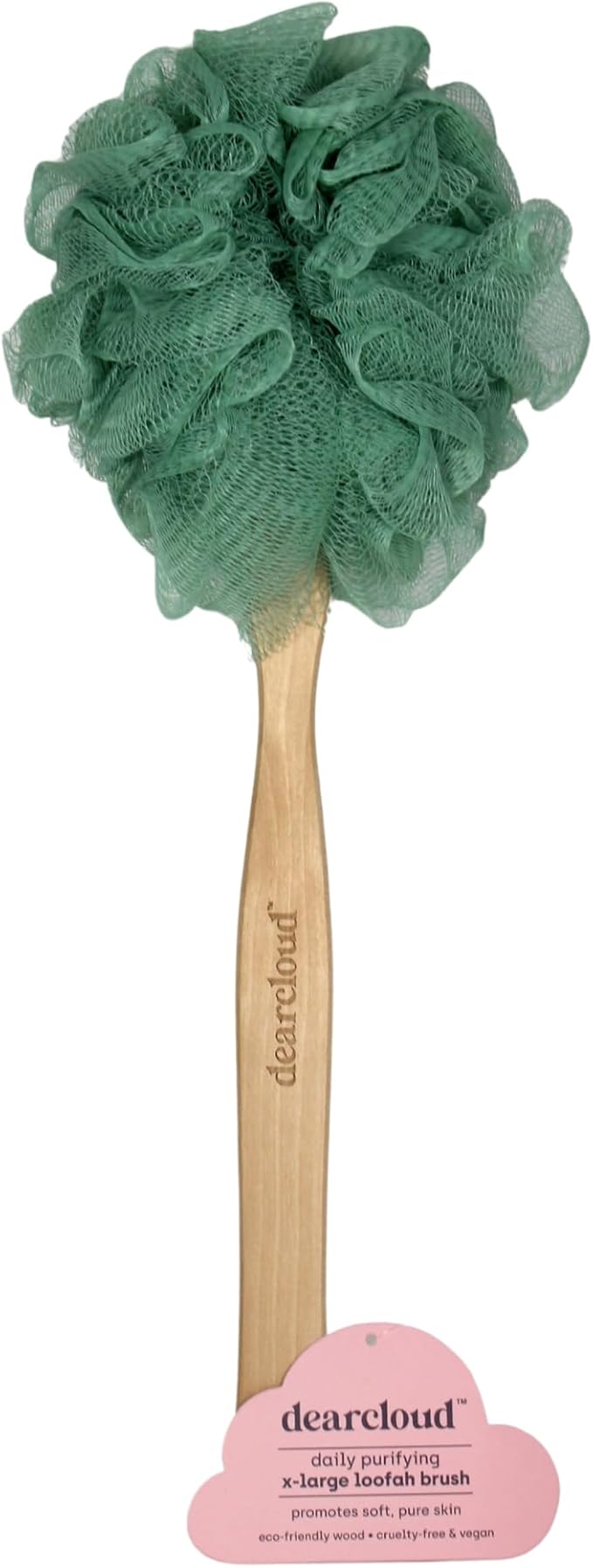 dearcloud Daily Purifying XL Loofah Brush – Exfoliating Body Exfoliator Scrubber with Long Handle for Shower - Shower Scrubber for Body (Sage)