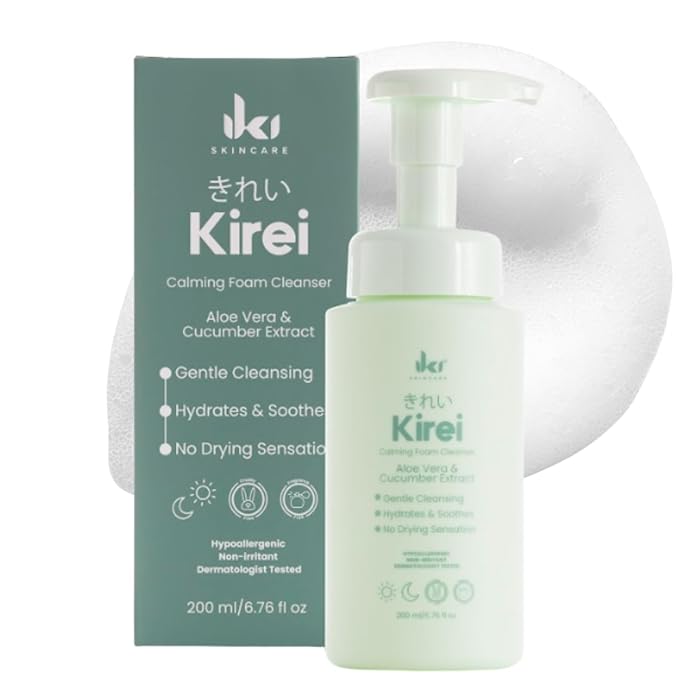 IKI Kirei Foam Cleanser - Gentle Face Wash for Women with Aloe Vera & Cucumber Extract, Hydrating & Soothing, Dermatologically Tested, Suitable for Sensitive Skin, Paraben-Free