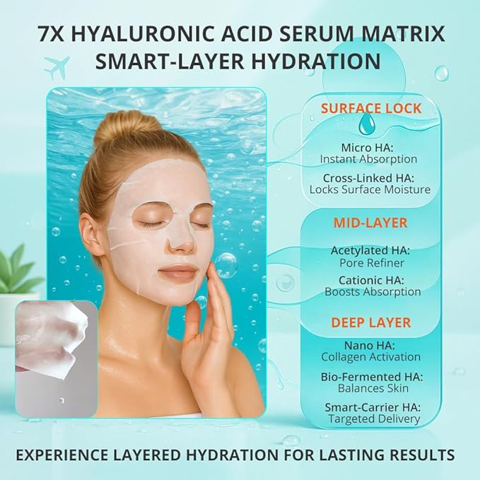 GONIM Face Mask Korean Skin Care with Hyaluronic Acid Serum & Collagen Activation, Hydrating Face Masks Skincare with Vitamin C, Moisturizing Sheet Mask for All Skin, Korean Face Mask 10 Sheets