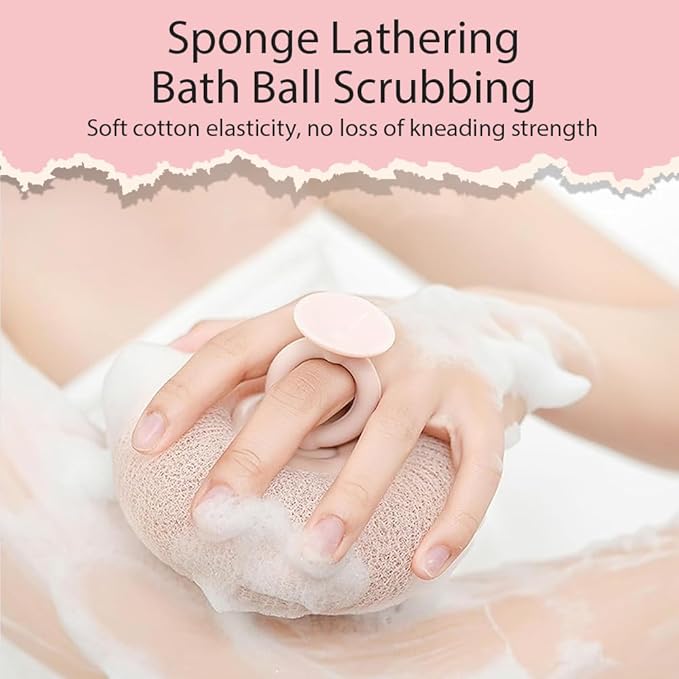 Super Soft Sunflower Suction Cup Bath Ball, 2025 New 2 in 1 Exfoliating Bath Sponge Cleaning Brush with Finger Rings, Sponge Mesh Pouf Shower Ball for Women & Men (Purple+Apricot)