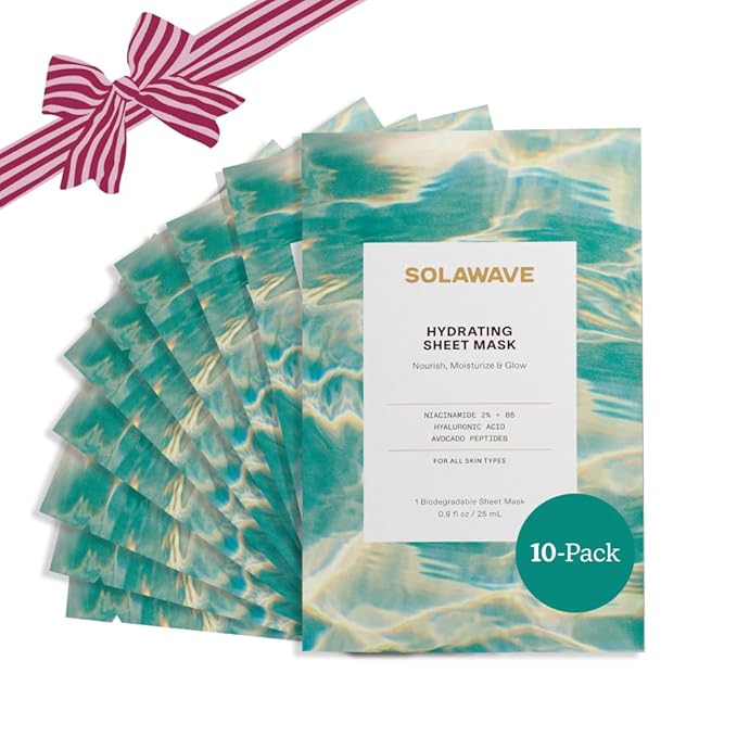 Solawave Hydrating Sheet Mask, Anti Aging Face Mask with Niacinamide, Hydrating Face Mask with Hyaluronic Acid, Moisturizing Face Masks (10 Pack)