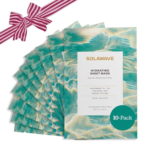 Solawave Hydrating Sheet Mask, Anti Aging Face Mask with Niacinamide, Hydrating Face Mask with Hyaluronic Acid, Moisturizing Face Masks (10 Pack)
