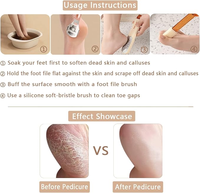 Dual-Sided Foot File-Dead Skin and Callus Shaver with 20 Blades-Stainless Steel Foot Remover for Removing Calluses, Aged Keratin, Hard Dead Skin, and Toe Gap Cleaning-Heel Scraper Pedicure Tool Kit